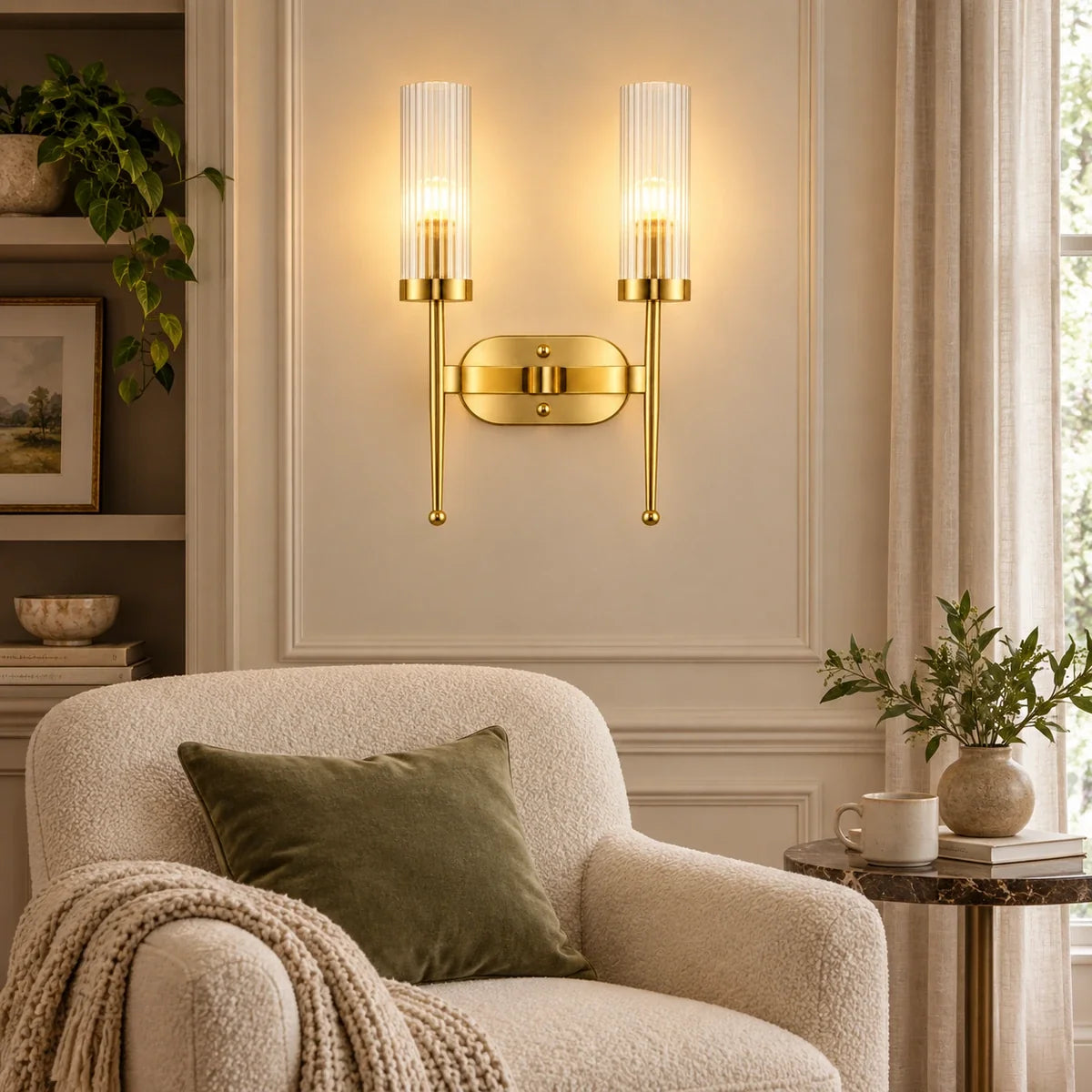 Bliss & Birch Twin Ribbed Glass Cylinder Wall Sconce