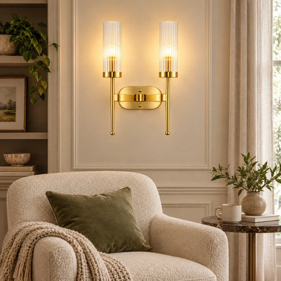 Bliss & Birch Twin Ribbed Glass Cylinder Wall Sconce