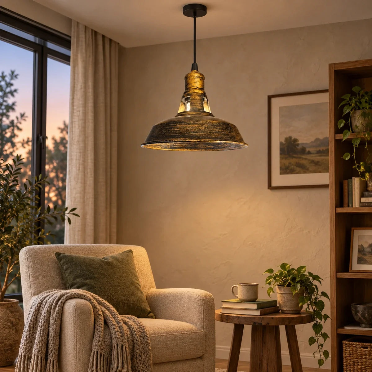 Bliss & Birch Distressed Antique-Gold Dome Pendant