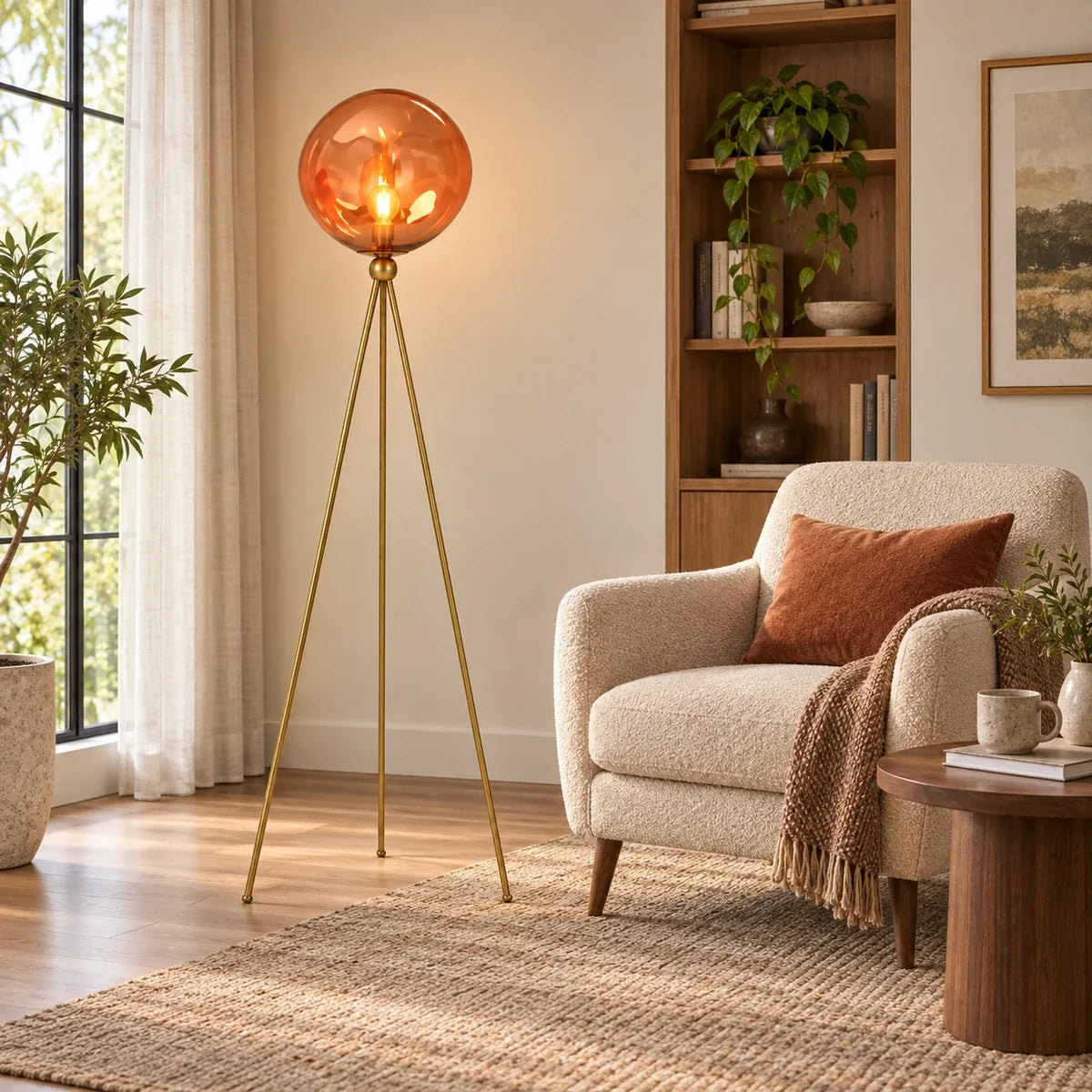 Bliss & Birch Amber Globe Tripod Floor Lamp