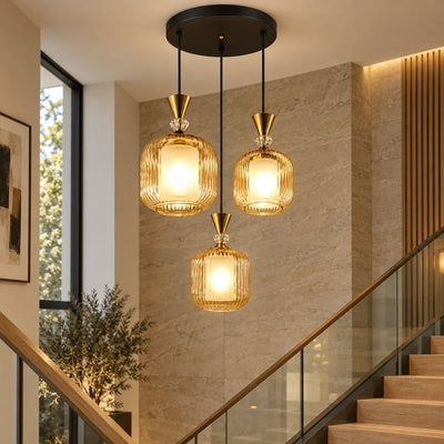 Bliss & Birch Amber Glass Three-Light Pendant Cluster