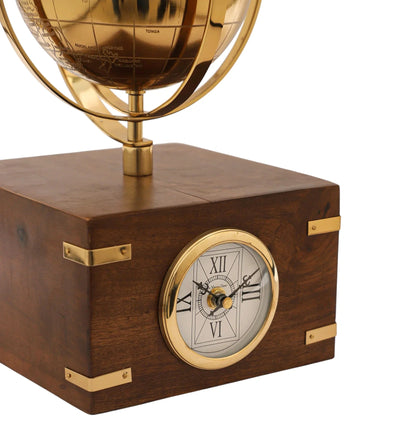 Atlasphere Decorative Table Clock | Luxury Metal & Wood Desk Clock for Home & Office Decor