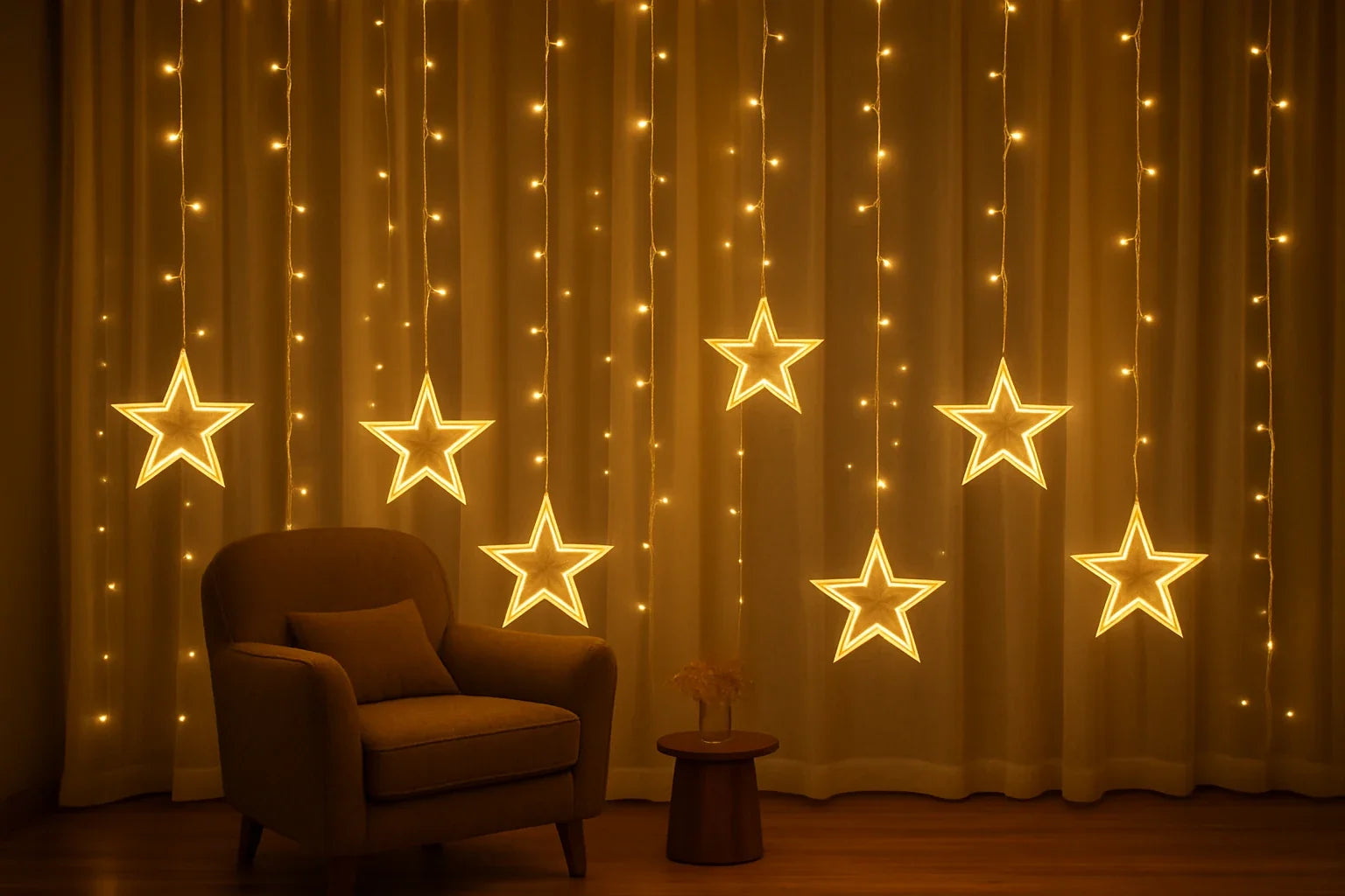 Warm White Star Curtain String Lights