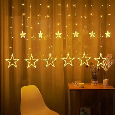 Warm White Star Curtain String Lights
