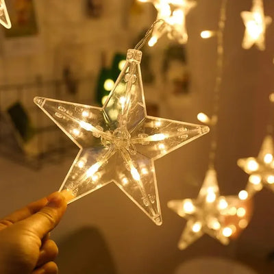 Warm White Star Curtain String Lights