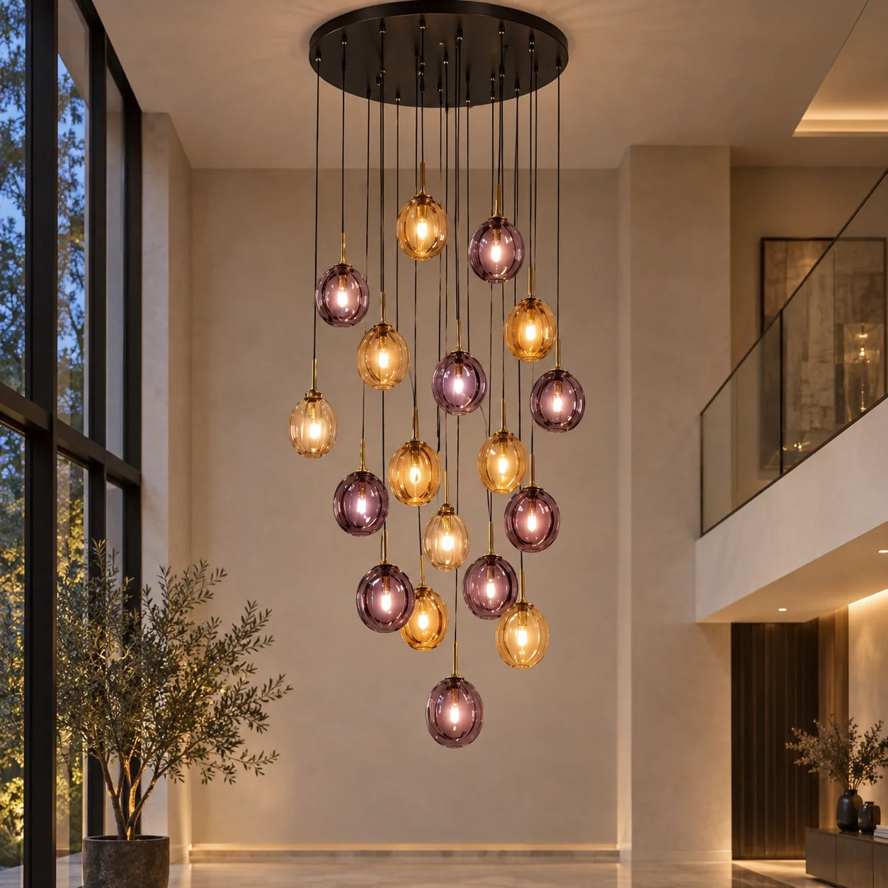Bliss & Birch Multi-Globe Amber Glass Cascade Chandelier