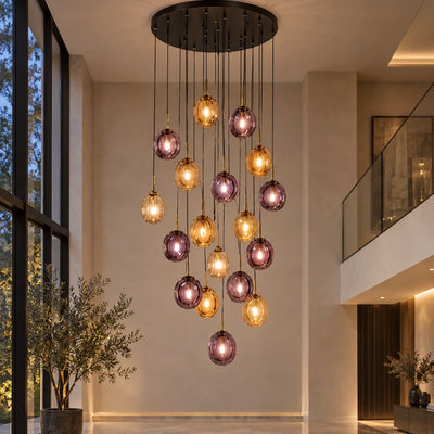 Bliss & Birch Multi-Globe Amber Glass Cascade Chandelier