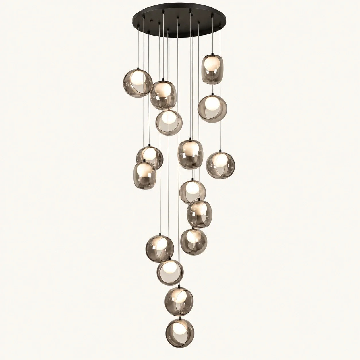 Bliss & Birch Cascading Smoke Glass Globe Chandelier
