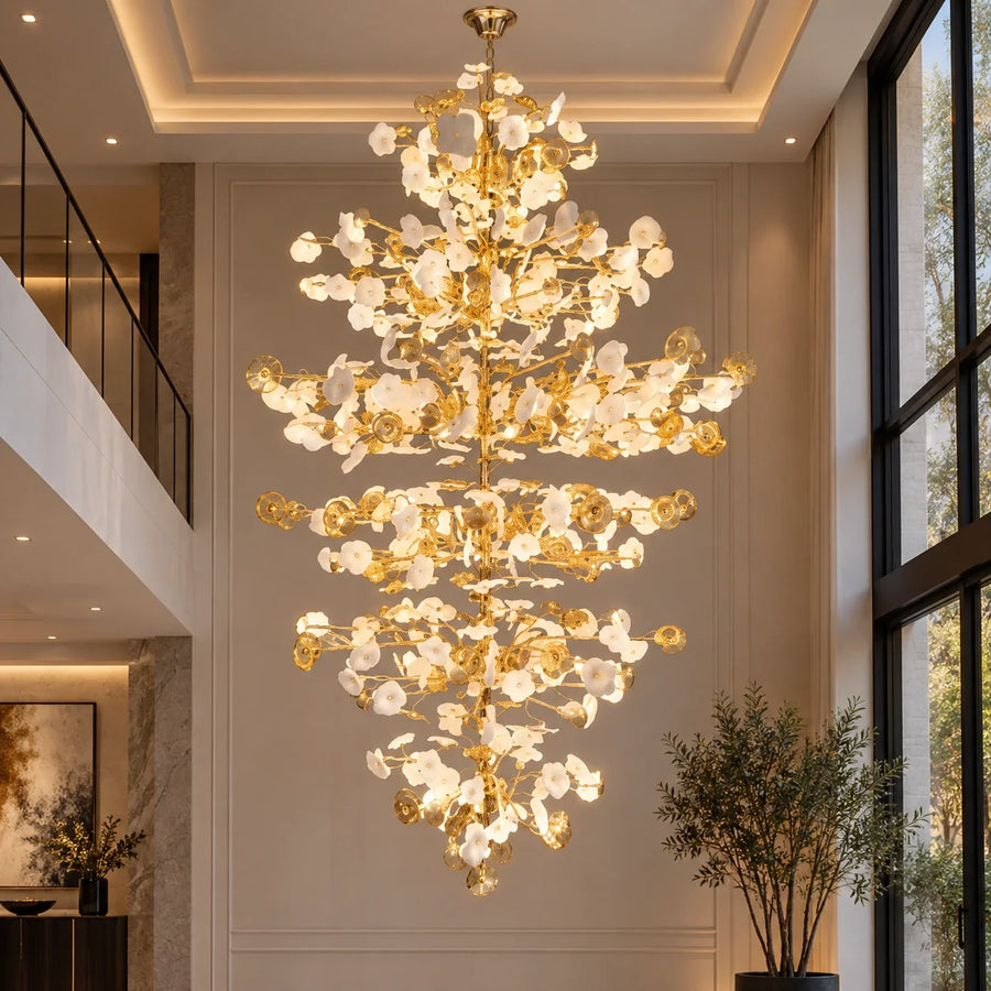 Bliss & Birch Porcelain Leaf Branch Double-Height Chandelier