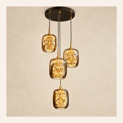 Bliss & Birch Four-Light Amber Glass Cluster Pendant