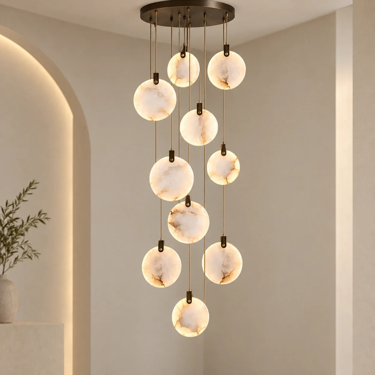 Bliss & Birch Cascading Round Marble Disc Chandelier
