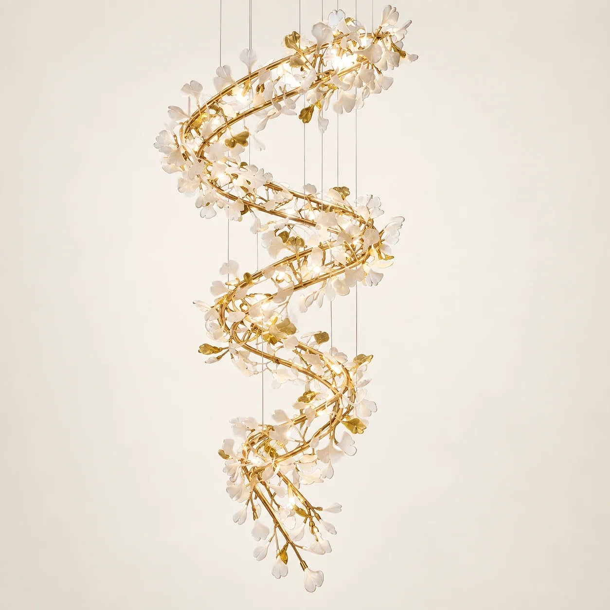 Bliss & Birch Spiral White Leaf Double-Height Chandelier