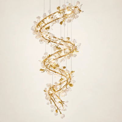 Bliss & Birch Spiral White Leaf Double-Height Chandelier