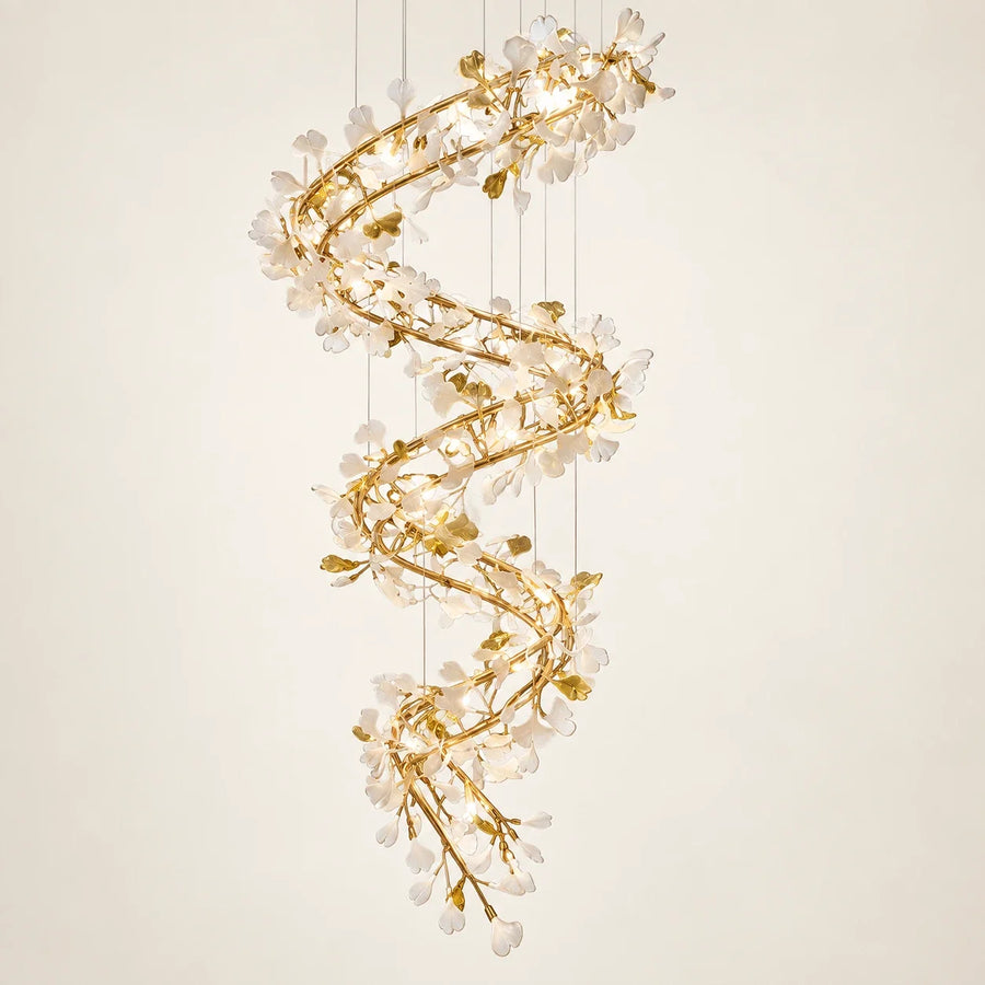 Bliss & Birch Spiral White Leaf Double-Height Chandelier