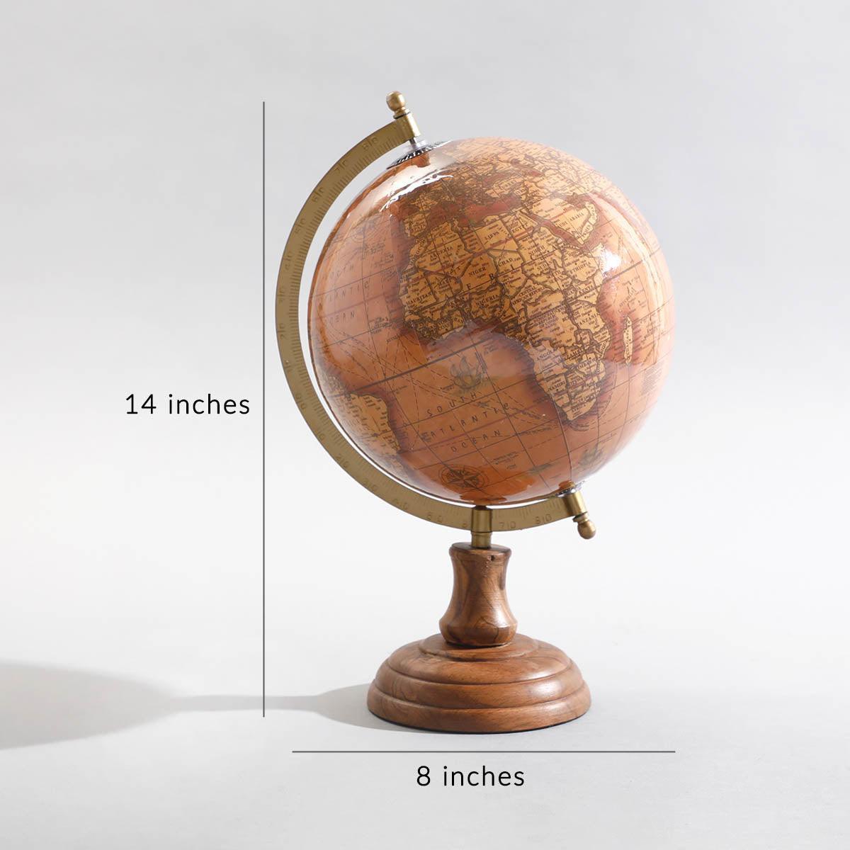 Ennis Decorative Globe | Rustic Wooden Globe for Home, Office & Living Room Decor